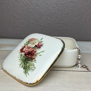 VTG Gold Rim Rose Trinket/ Jewelry Box